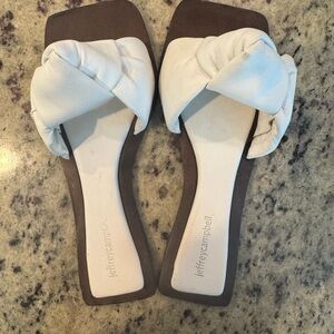 Jeffrey Campbell White Knotted Leather Slide Sandals square Toe Size 7